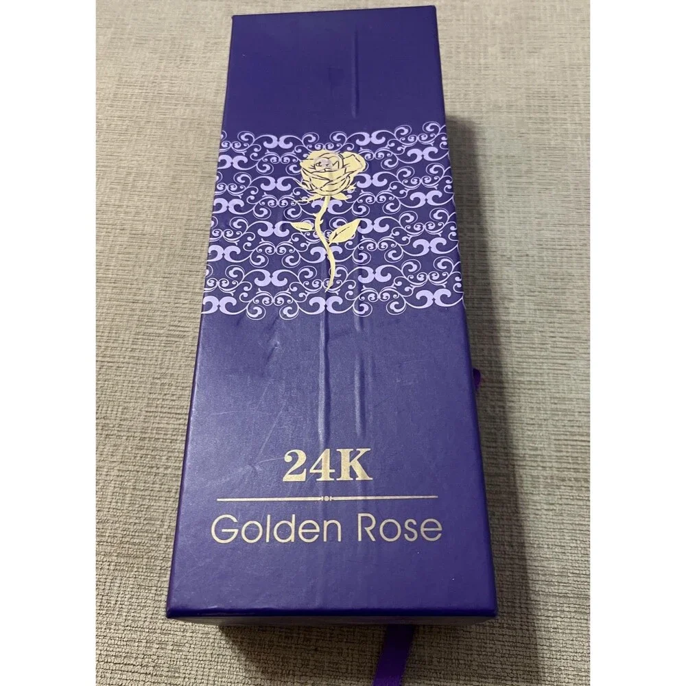 24K Golden Rose Purple Metal Flower Stem 12 Inch Artificial Gift Decor Romantic